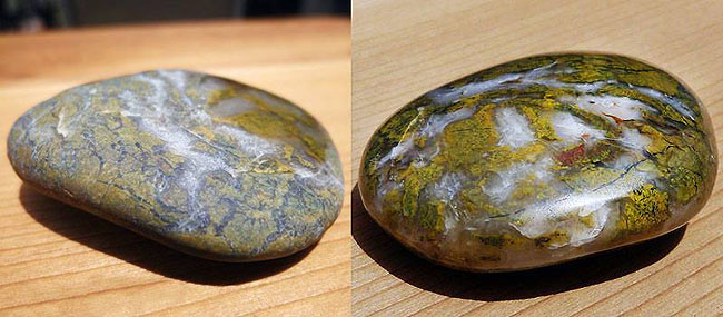 Some before & after polished rocks from beach collecting.